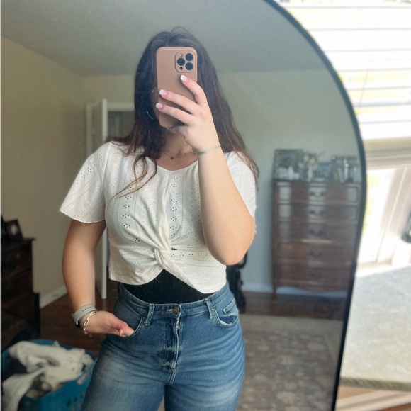 White Eyelet Tie-Front Top - Picture 1 of 1